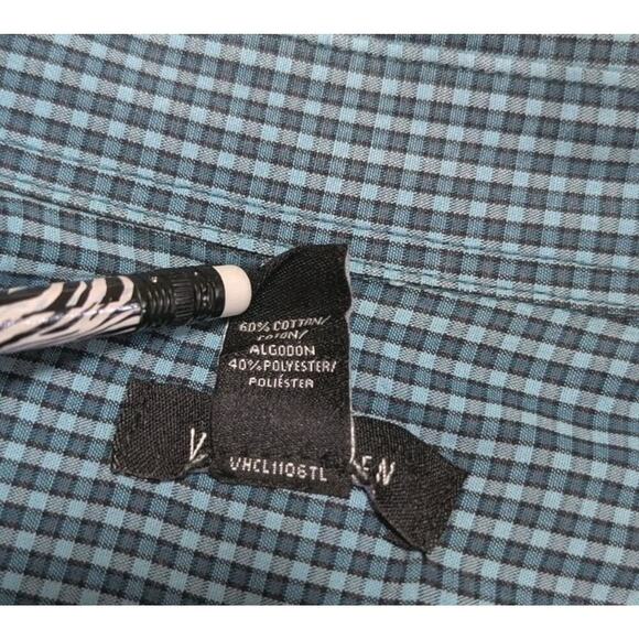 Van Heusen Men's Dress Shirt Short Sleeve Blue Mini Plaid XXL 18 18.5 - Picture 5 of 8